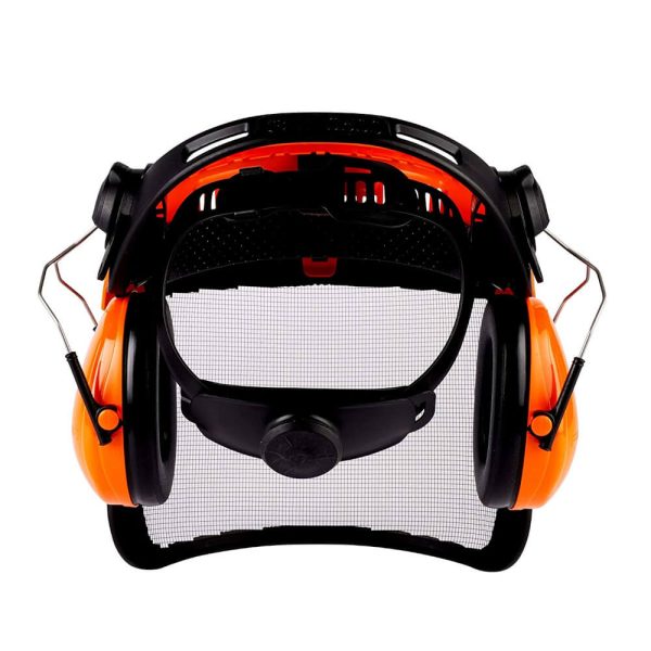 Rear view of 3M G500 Forestry Face Shield with Ear Defenders