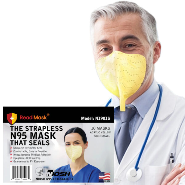 Doctor wearing N95 Readimask Strapless Mask