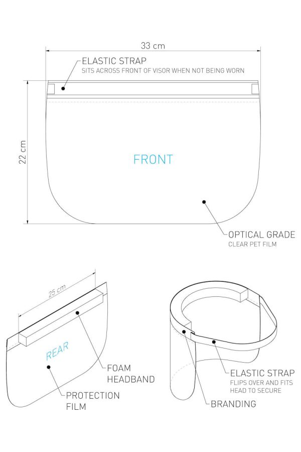 Diagram of Tecman Face Shield Plastic Anti-Fog with Foam Headband
