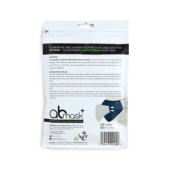 The AB Mask Replacement Filters- Back of packet