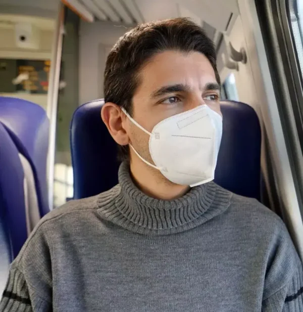 White The Adventure Mask FFP3 Man on Train