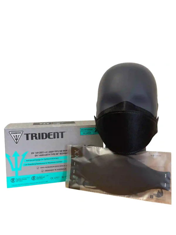 Project 3 by Trident FFP3 Black Face Mask Respirator with Head Band Straps - Image 7